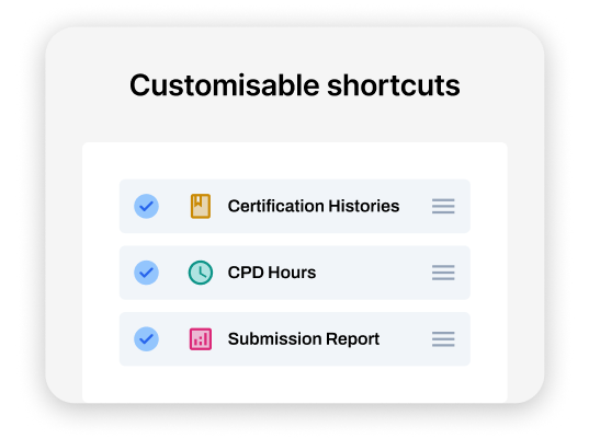 Customisable shortcuts